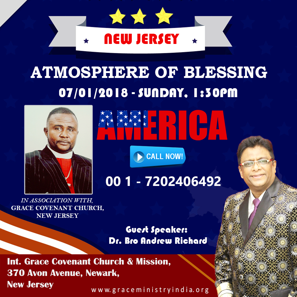 Bro Andrew Richard to speak at Atmosphere of Blessing organized by Grace Covenant Church, New Jersey, America on 7th of Jan 2018 at 1:00 PM. Become the winner God created you to be. 